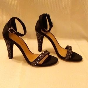Women's Satin and Sparkle Black Highheels